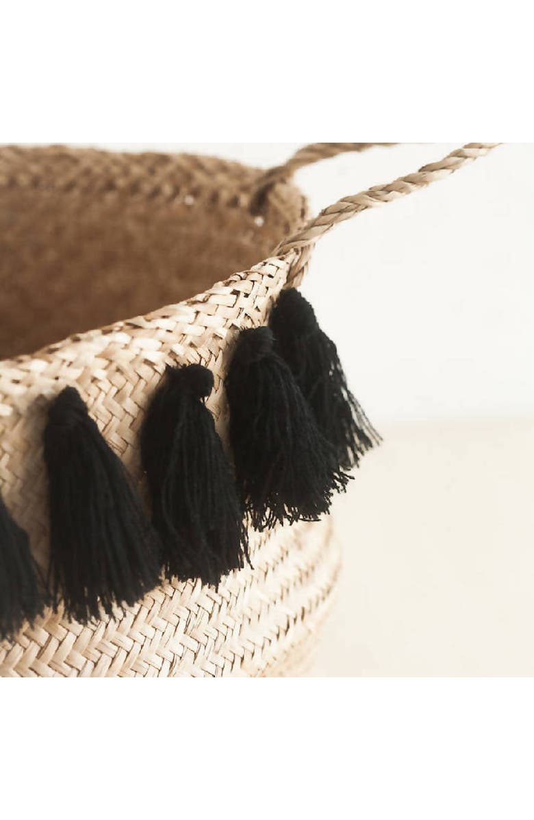 Creative Women Black Tasseled Belly Basket, Alternate, color, Black