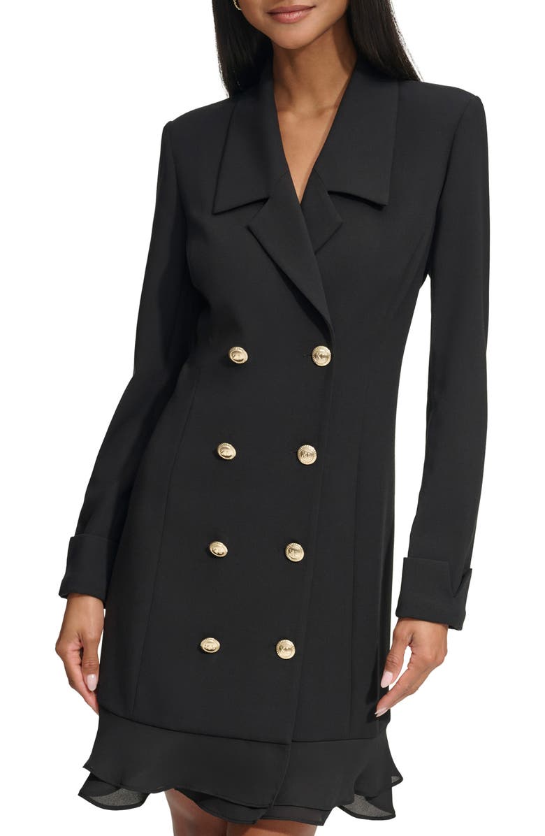 KARL LAGERFELD Double Breasted Long Sleeve Scuba Crepe Blazer Dress, Main, color, Black
