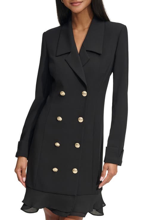 Double Breasted Long Sleeve Scuba Crepe Blazer Dress