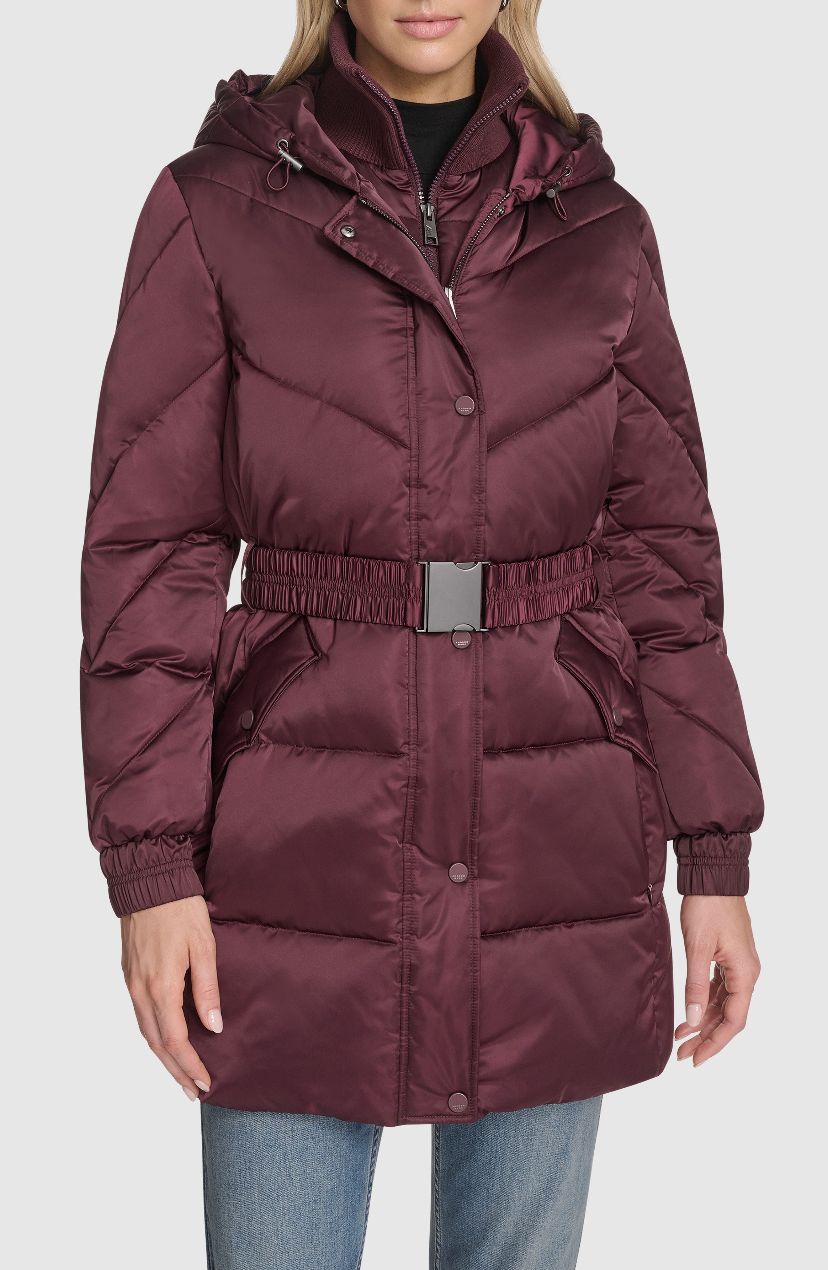Andrew Marc Mallee Water Resistant Hooded Parka in Aubergine 