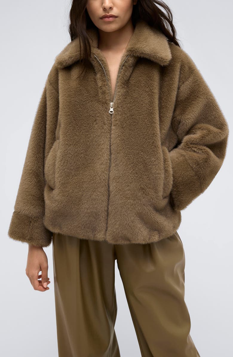 Kenneth Cole Faux Fur Jacket, Main, color, Wheatgrass