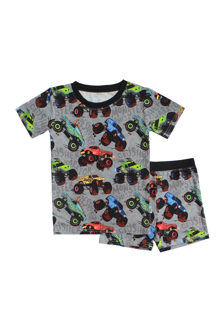 Monster Jammies 2 Piece Shorts Set, Main, color, Gray