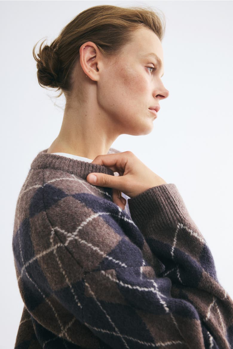 Oversized Knit Sweater, Alternate, color, Dark taupe/argyle