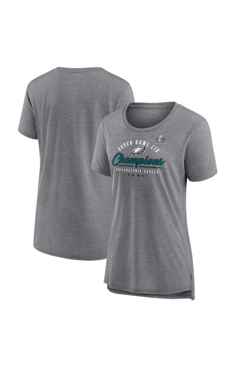 FANATICS Women's Fanatics  Heather Gray Philadelphia Eagles Super Bowl LIX Champions Prestigious Run Tri-Blend Scoop Neck T-Shirt, Main, color, 