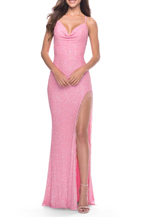 Sequin Dress with Stunning Fringe Beaded Slit