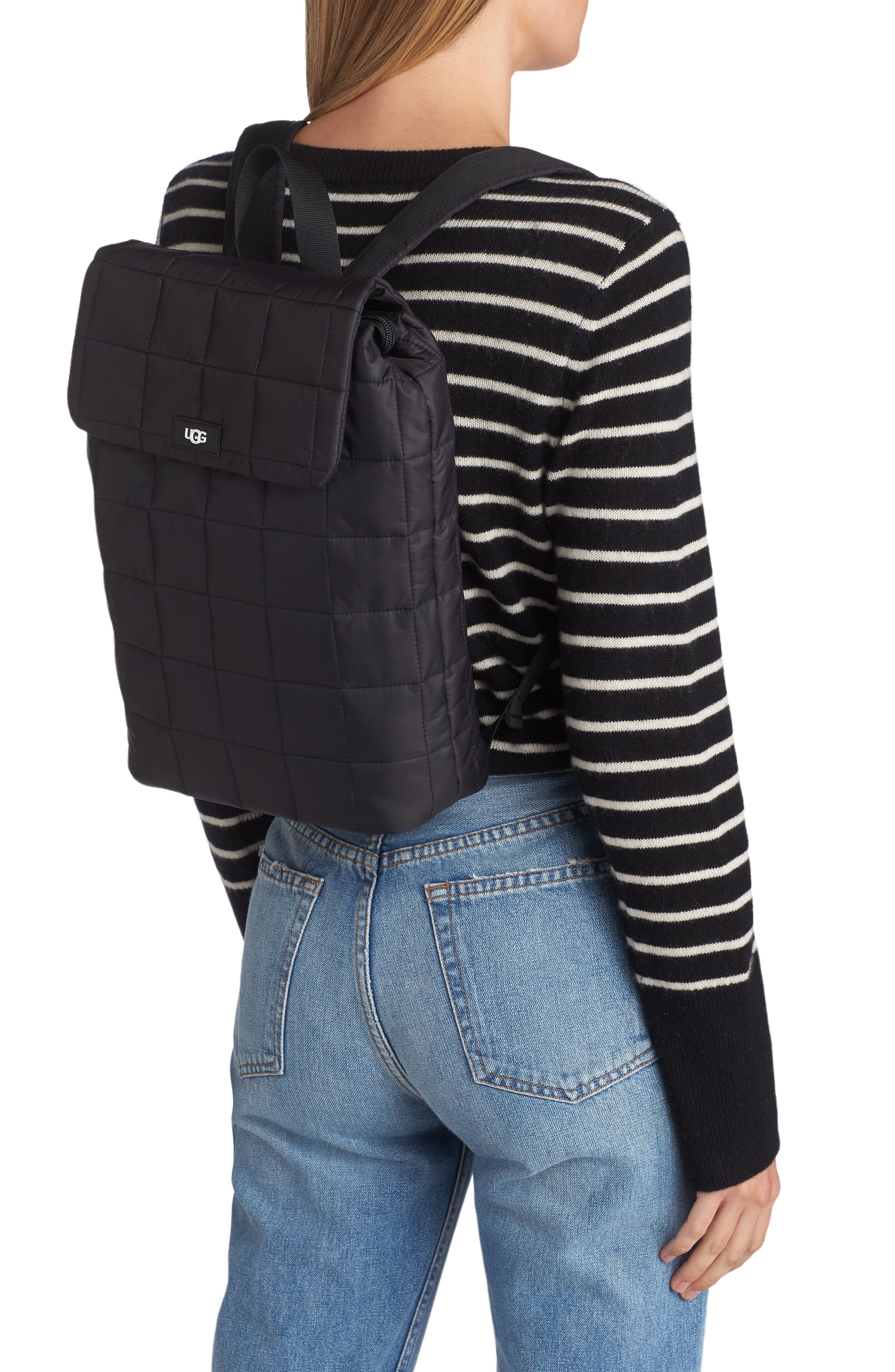 Adaya Puffy Quilted Backpack, Alternate, color, BLACK