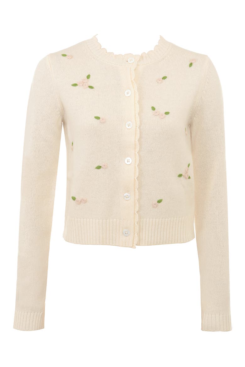 Anjou Floral Embroidered Ruffle Wool Cardigan, Alternate, color, CREAM AND ROSE EMBROIDERED