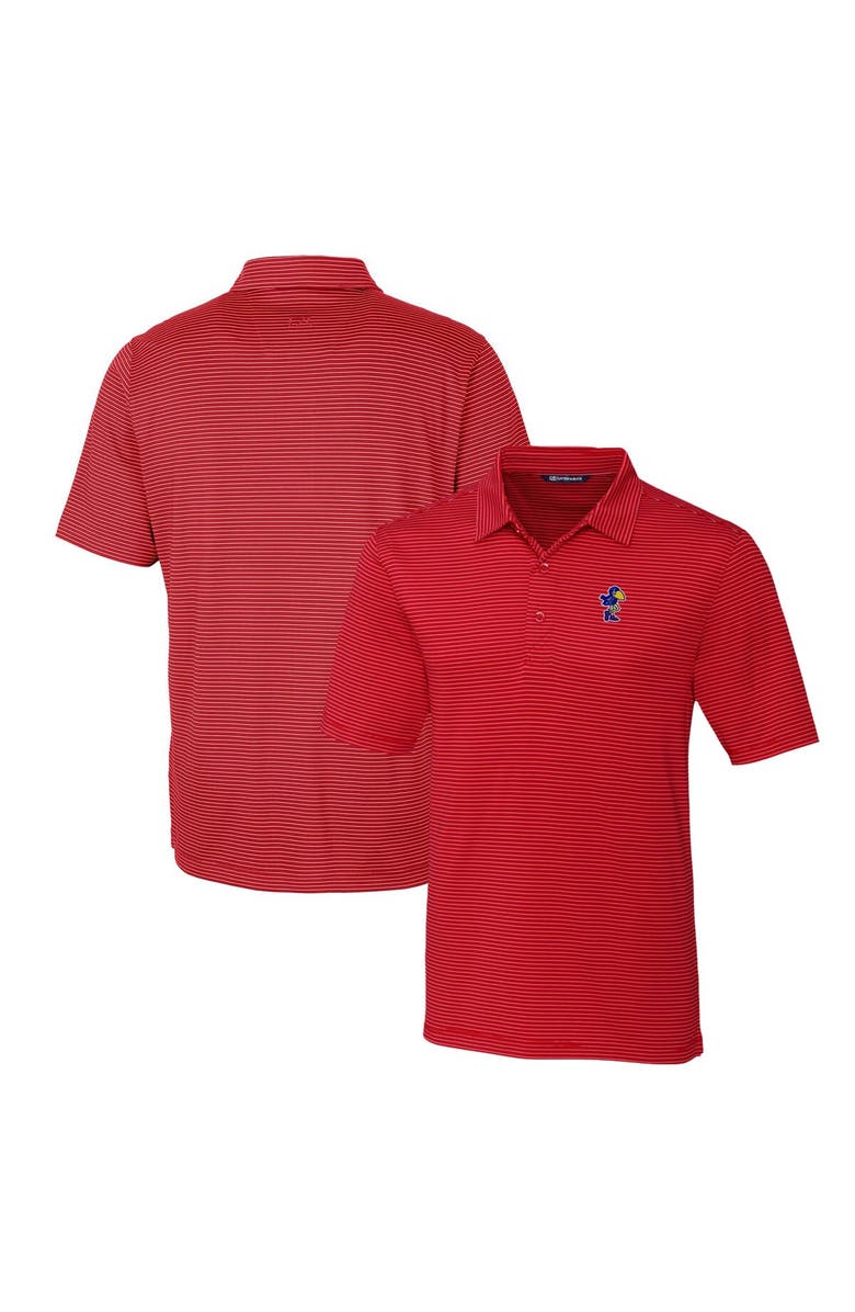 Cutter & Buck Men's Cutter & Buck Red Kansas Jayhawks Forge Pencil Stripe Stretch Polo, Main, color, 
