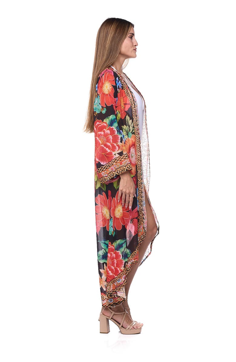 RANEES Floral Duster, Alternate, color, Black