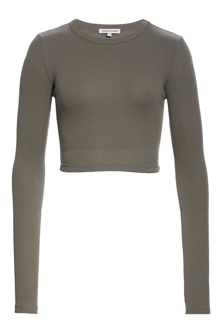 Verona Ribbed Long Sleeve Crop Top, Alternate, color, TAUPE