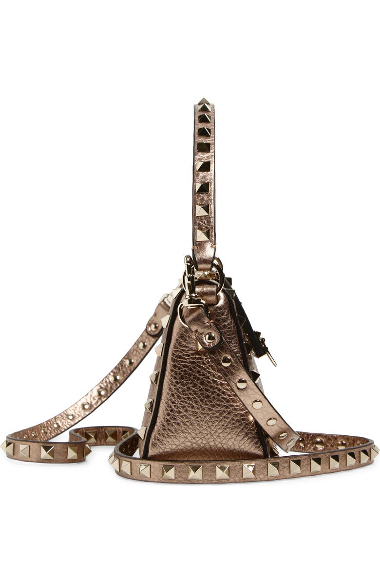 Valentino Garavani Small Rockstud Grained Metallic Leather Shoulder Bag, Alternate, color, Rose