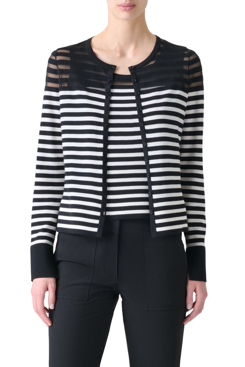 Stripe Virgin Wool Blend Cardigan, Main, color, BLACK-CREAM