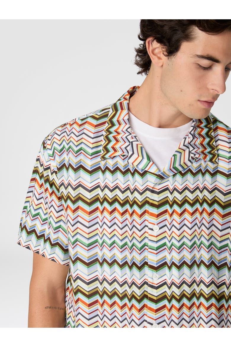 Bowling Shirt In Viscose With Irregular Zigzag Print, Alternate, color, Brown Multi