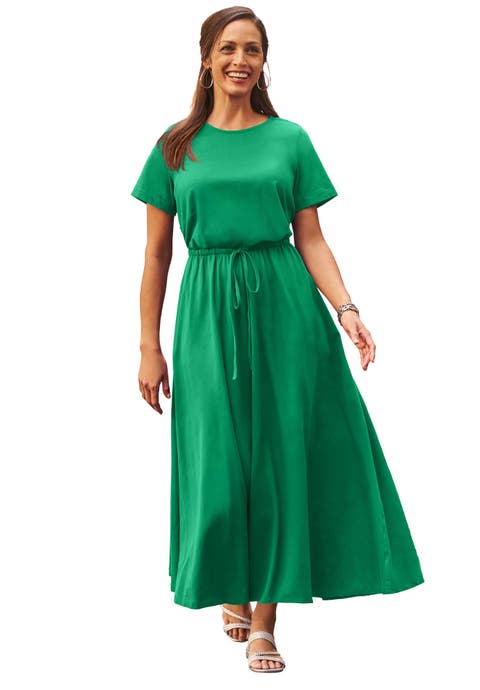 Stretch Cotton Drawstring Maxi Dress