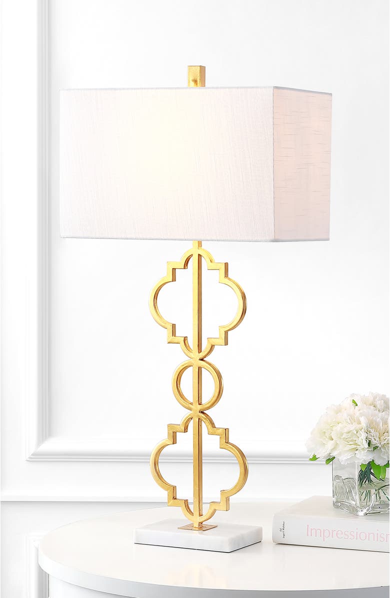 JONATHAN Y Selina Iron Ogee Trellis Modern LED Table Lamp, Alternate, color, Gold Leaf