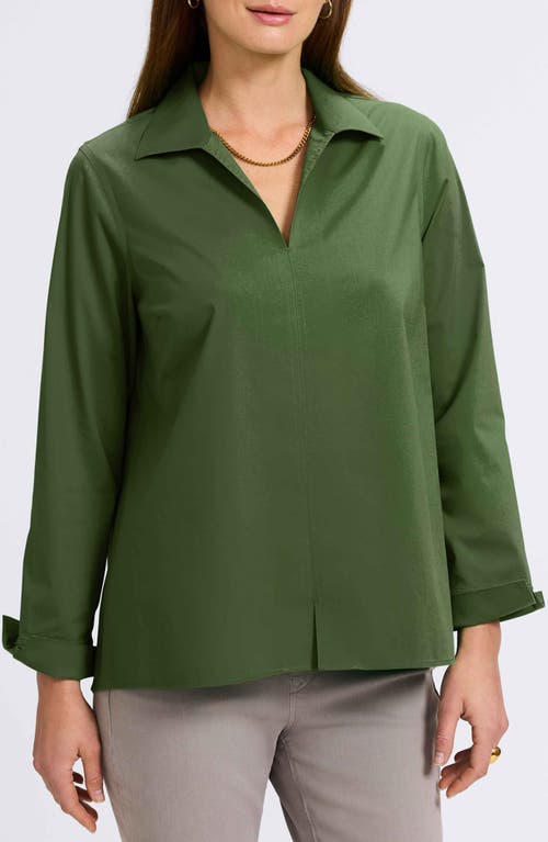 Foxcroft Agnes Split Cuff Popover Blouse In Basil