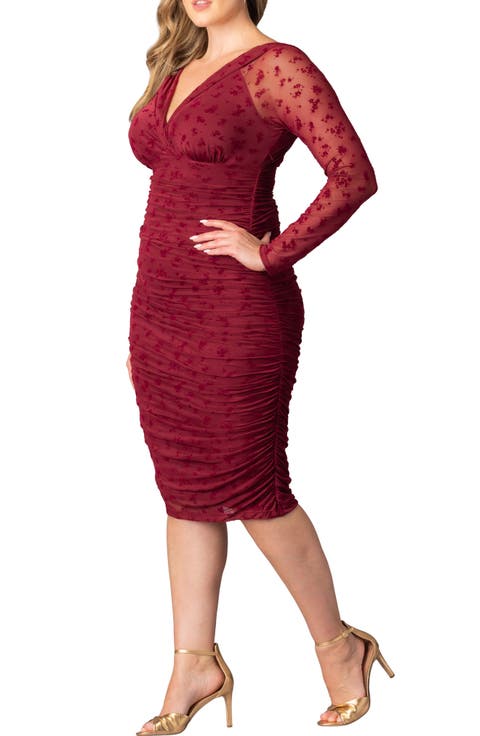 Betsey Ruched Elbow Sleeve Midi Bodycon Dress