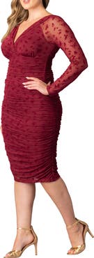 Kiyonna Betsey Ruched Elbow Sleeve Midi Bodycon Dress
