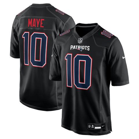 Men's Nike Drake Maye Carbon Black New England Patriots Game Jersey