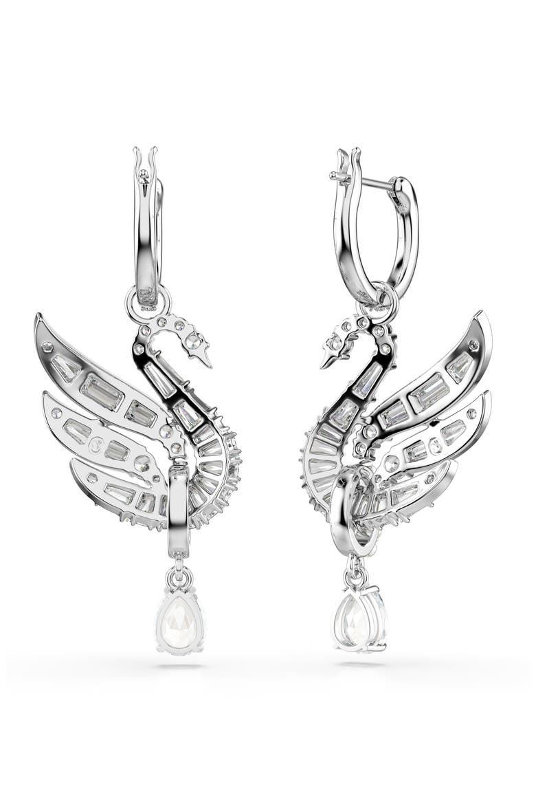Swan Crystal & Faux Pearl Drop Earrings, Alternate, color, WHITE/ SILVER