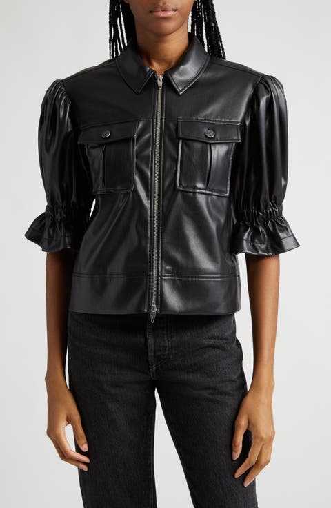 Holly Ruffle Faux Leather Jacket