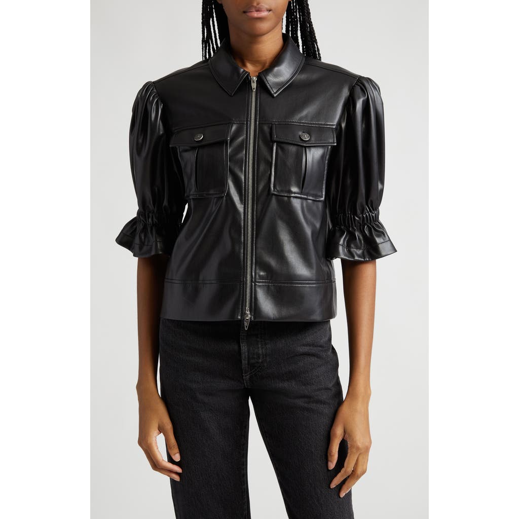 Cinq à Sept Holly Ruffle Faux Leather Jacket in Black at Nordstrom, Size Small
