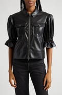 Cinq à Sept Holly Ruffle Faux Leather Jacket