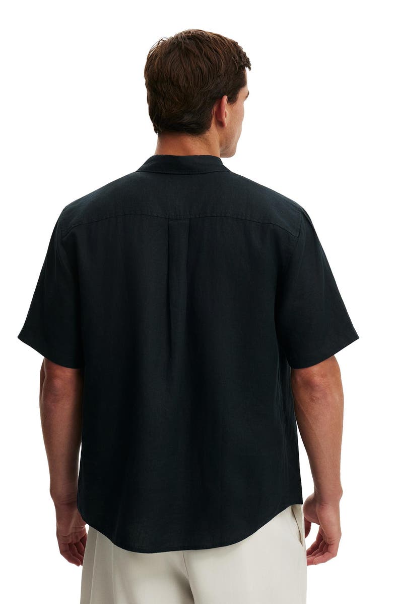 Cotton On Men's Relaxed Linen Short Sleeve Shirt, Alternate, color, Faded Black