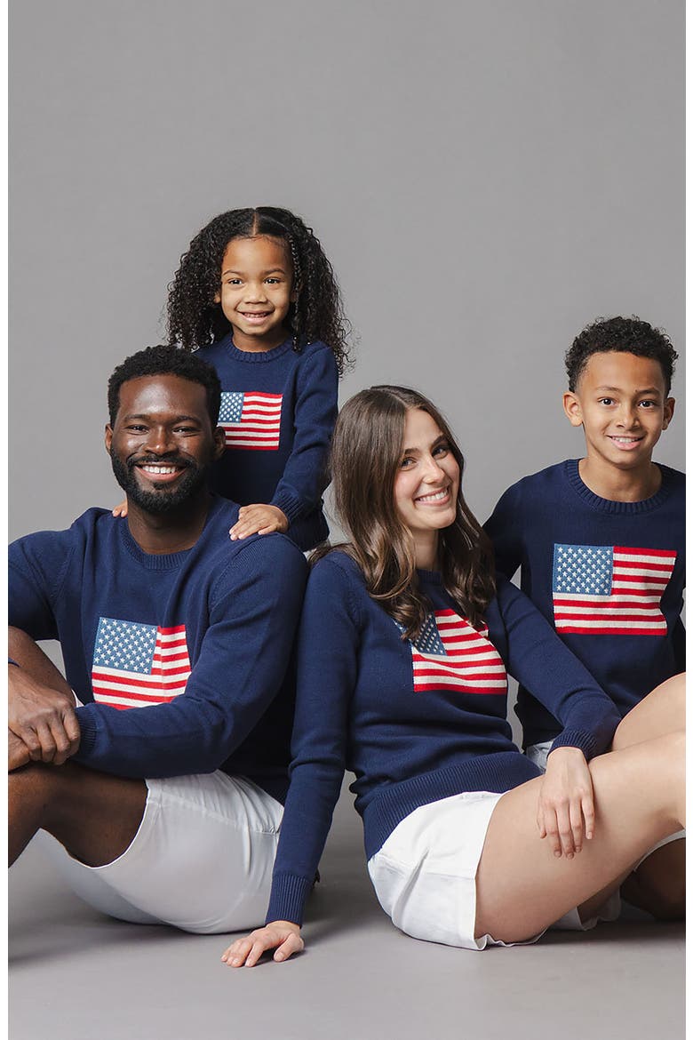 Men's Organic Crew Neck Flag Sweater, Alternate, color, Navy Flag