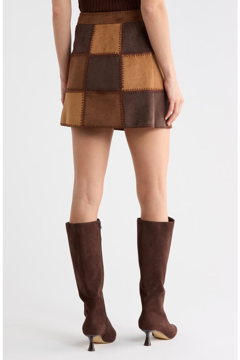 Faux Suede Patch Miniskirt, Alternate, color, CHOCOLATE COMBO