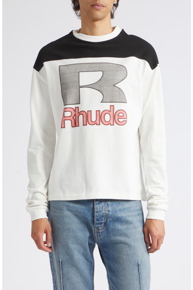 Racing Panel Long Sleeve Graphic T-Shirt, Main, color, WHITE/ BLACK/ RED
