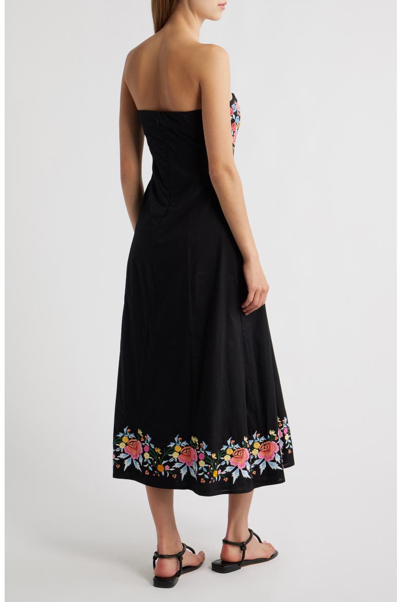 Alpha Embroidered Strapless Midi Dress, Alternate, color, BLACK