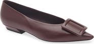 Roger Vivier Covered Buckle Pointed Toe Leather Flat