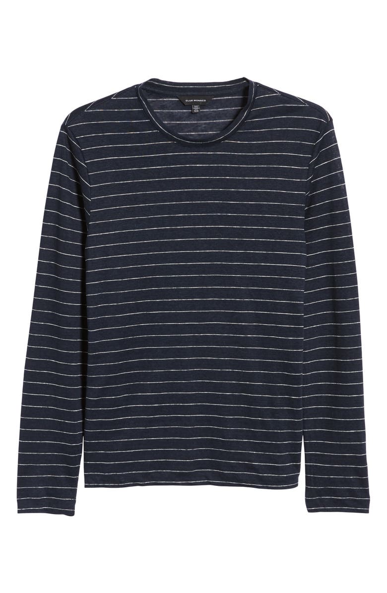 Club Monaco Long Sleeve Stripe Linen T-Shirt, Alternate, color,