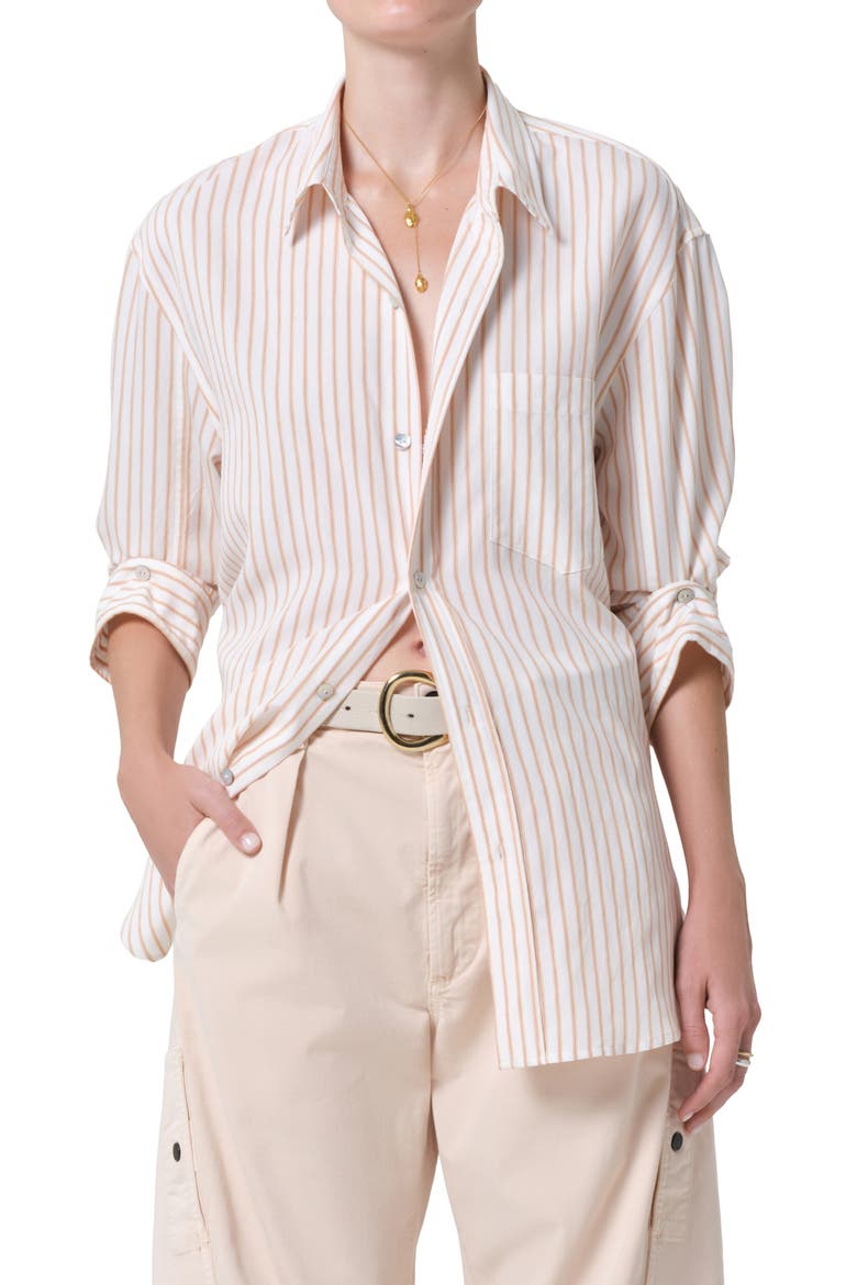 Kayla Stripe Relaxed Button-Up Shirt, Main, color, SHERBET STRIPE