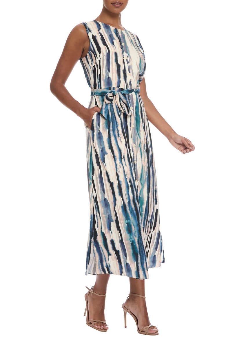 Tie Dye Stripe Sleeveless Dress, Alternate, color, WHISPER WHITE/ WASHED INDIGO