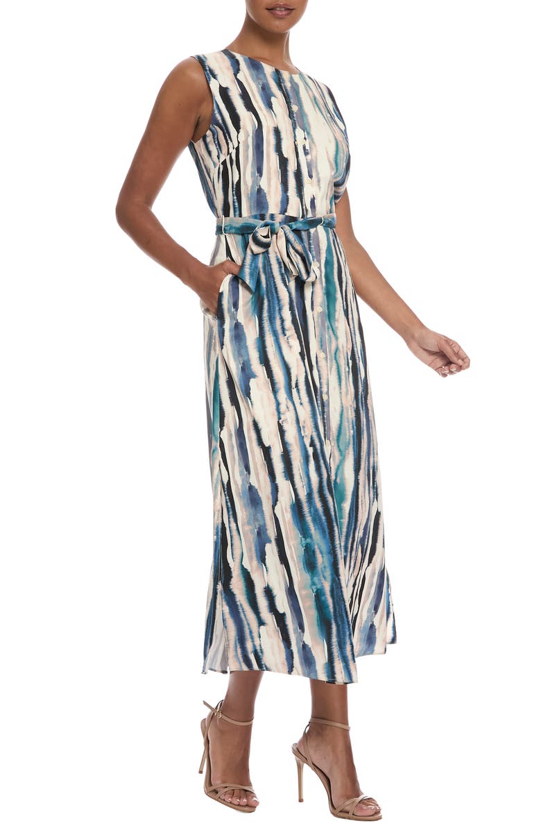 Maggy London Tie Dye Stripe Sleeveless Dress, Alternate, color, Whisper White/ Washed Indigo
