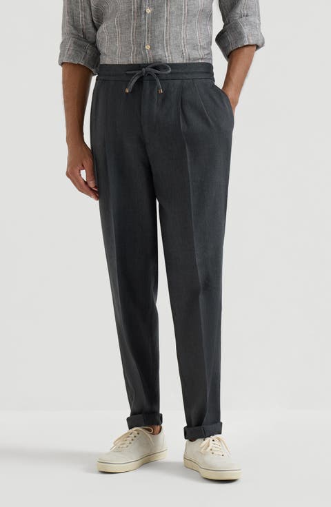 Trousers with drawstring and double pleats