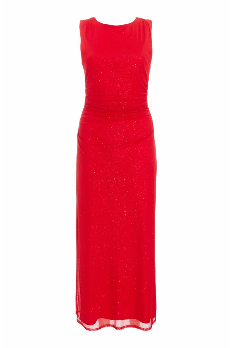 Glitter Mesh Boat Neck Midi Dress, Alternate, color, Red