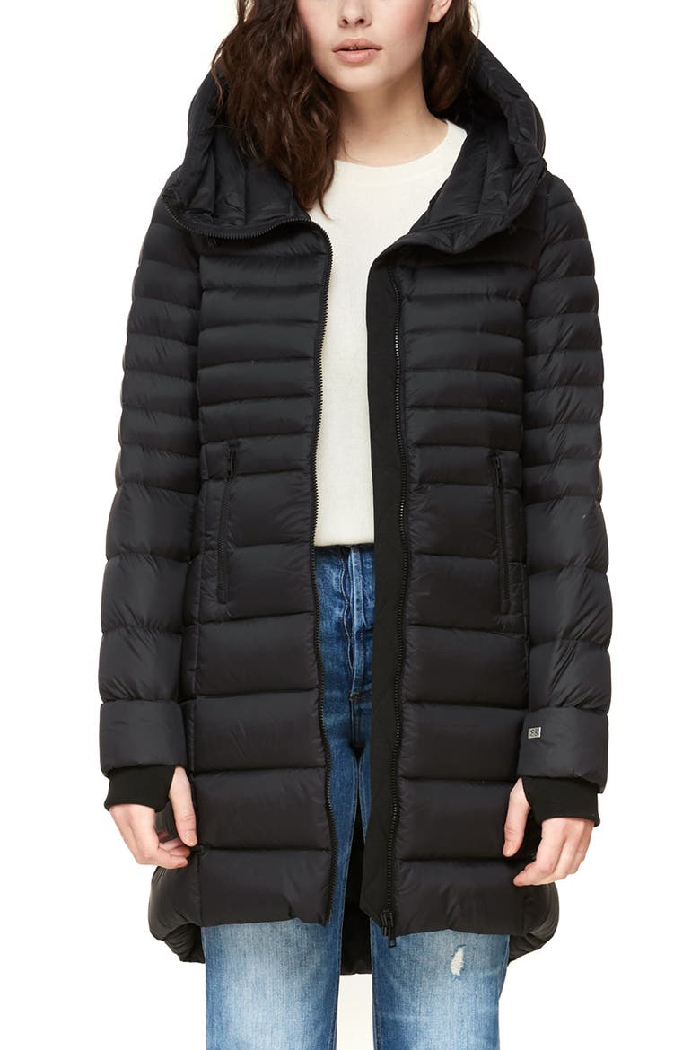 Lightweight Hooded Down Coat, Alternate, color, BLACK