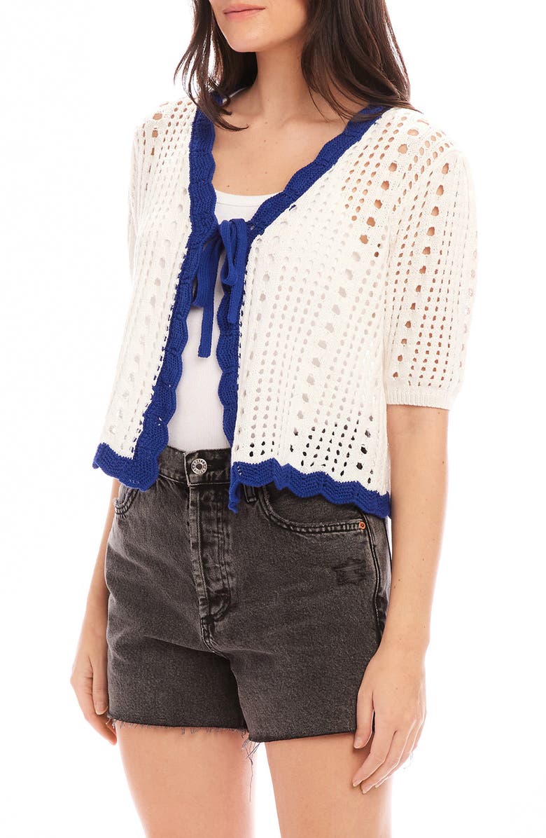 FIFTEEN TWENTY Betsy Open Stitch Tie Front Cotton Cardigan, Alternate, color, Off White