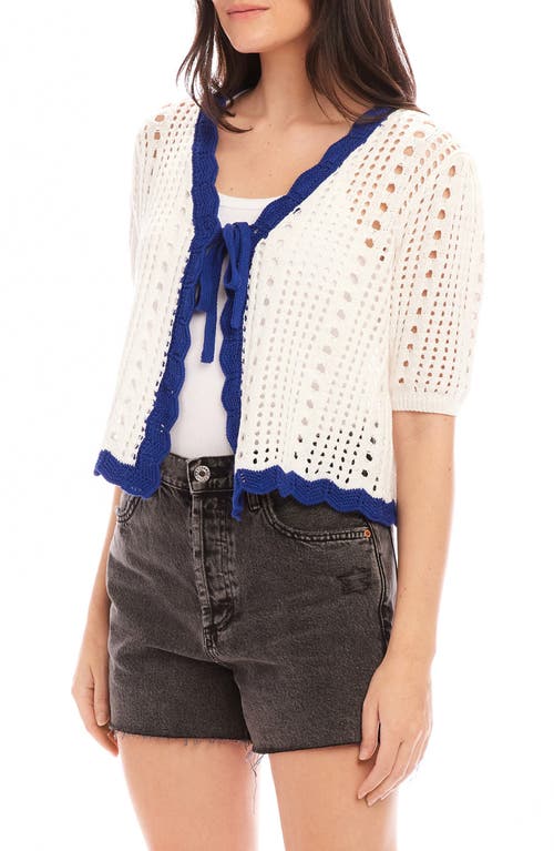 Fifteen Twenty Betsy Open Stitch Tie Front Cotton Cardigan In Off White