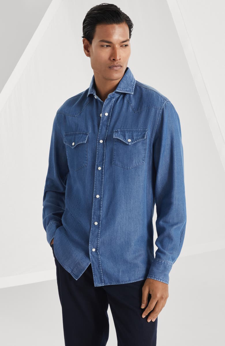 Brunello Cucinelli Lightweight denim shirt, Alternate, color, 
