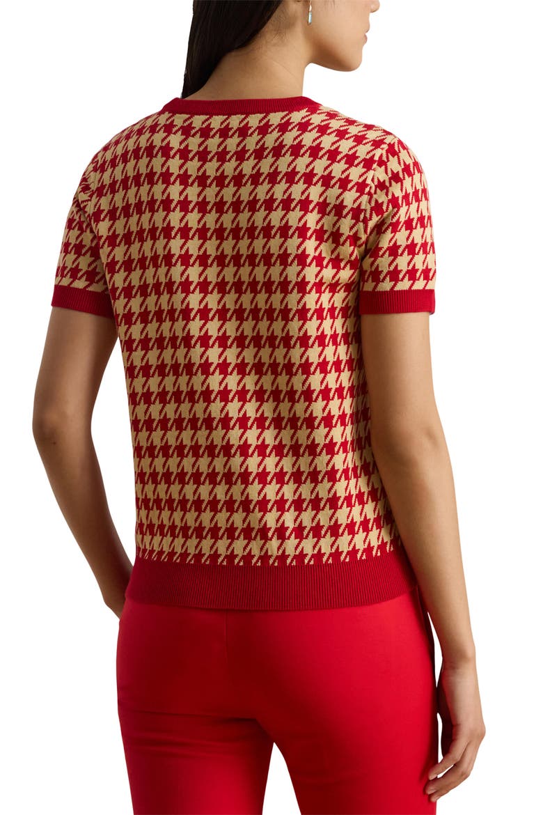 Houndstooth Short Sleeve Sweater, Alternate, color, RED/ TAN