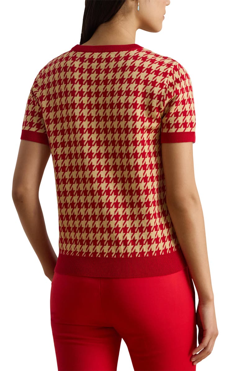Lauren Ralph Lauren Houndstooth Short Sleeve Sweater, Alternate, color, Red/ Tan