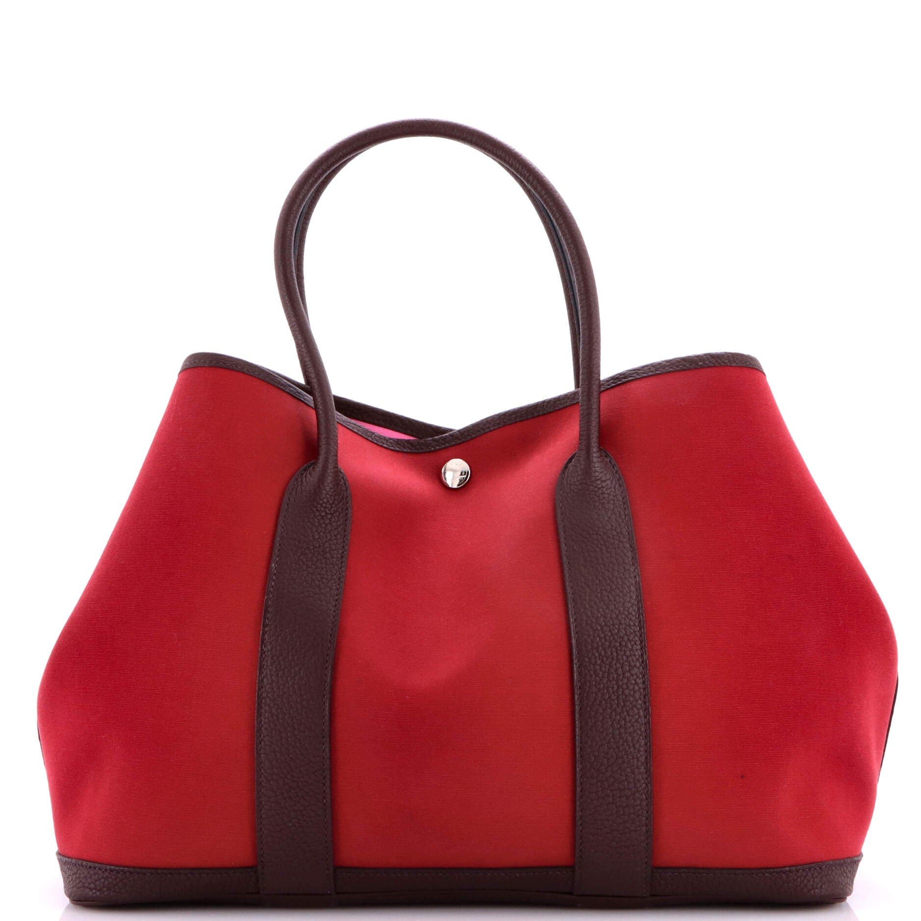 Pre-Owned Hermes Garden Party Tote Toile and Leather 36, Main, color, Rubis
