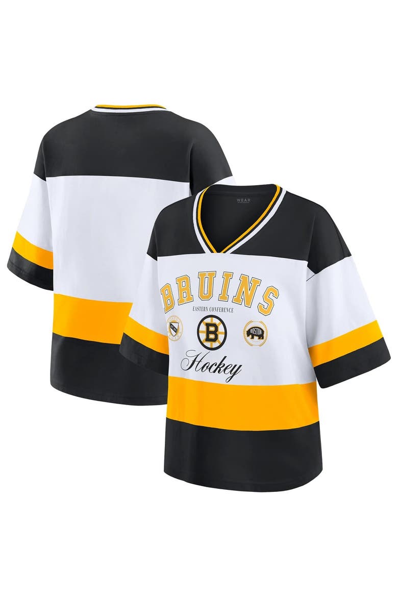 Women's WEAR by Erin Andrews Black/White Boston Bruins Jersey Style Tee, Main, color, Black