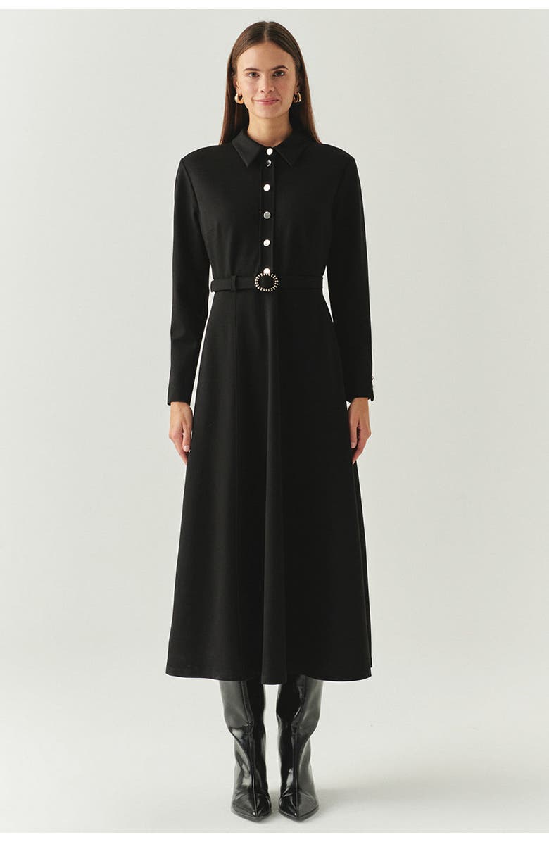 Exquise Georgina Shirt Collar Long Sleeve Knit Dress With Pockets, Main, color, Black