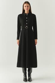 Exquise Georgina Shirt Collar Long Sleeve Knit Dress With Pockets