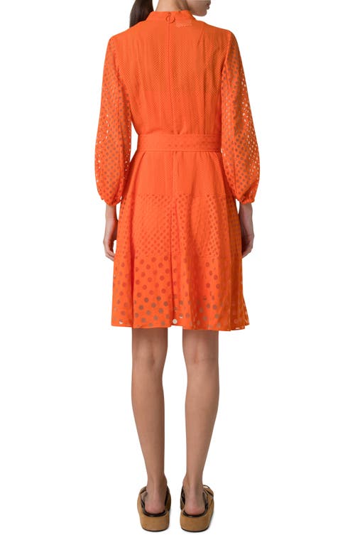 Akris Punto Polka Dot Organzino Belted Shirt Dress In Orange